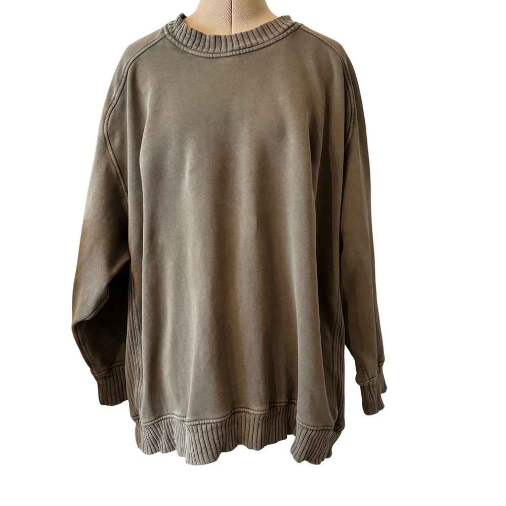 Aerie Crewneck Sweatshirt XXL Olive Green Ribbed Oversized Pullover
